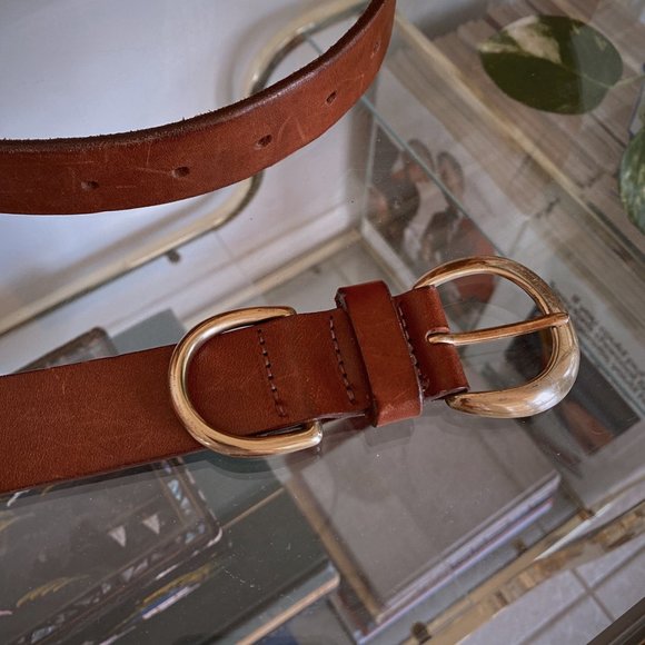 Vintage Italian Leather Belt with Brass Buckle - Picture 3 of 4